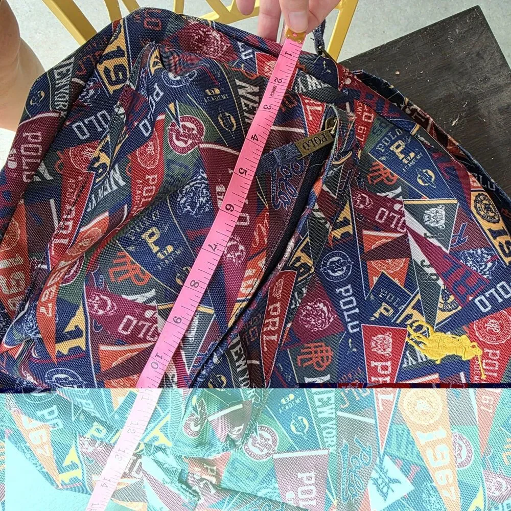 Polo Ralph Lauren Multi Print Backpack Yellow Gold Rider Pennants Classic Preppy
